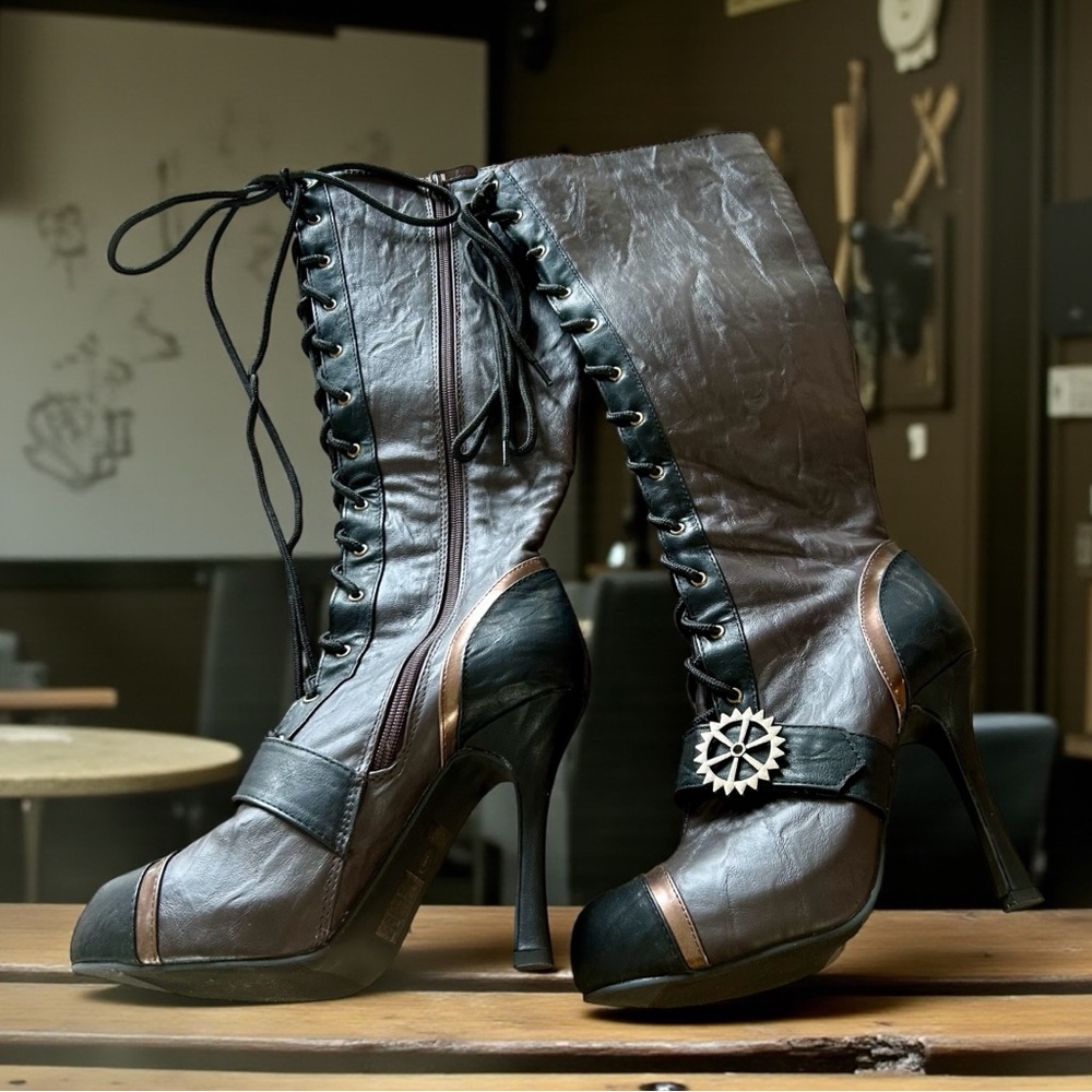 NWOT Steampunk Lace-Up High Heel Boots